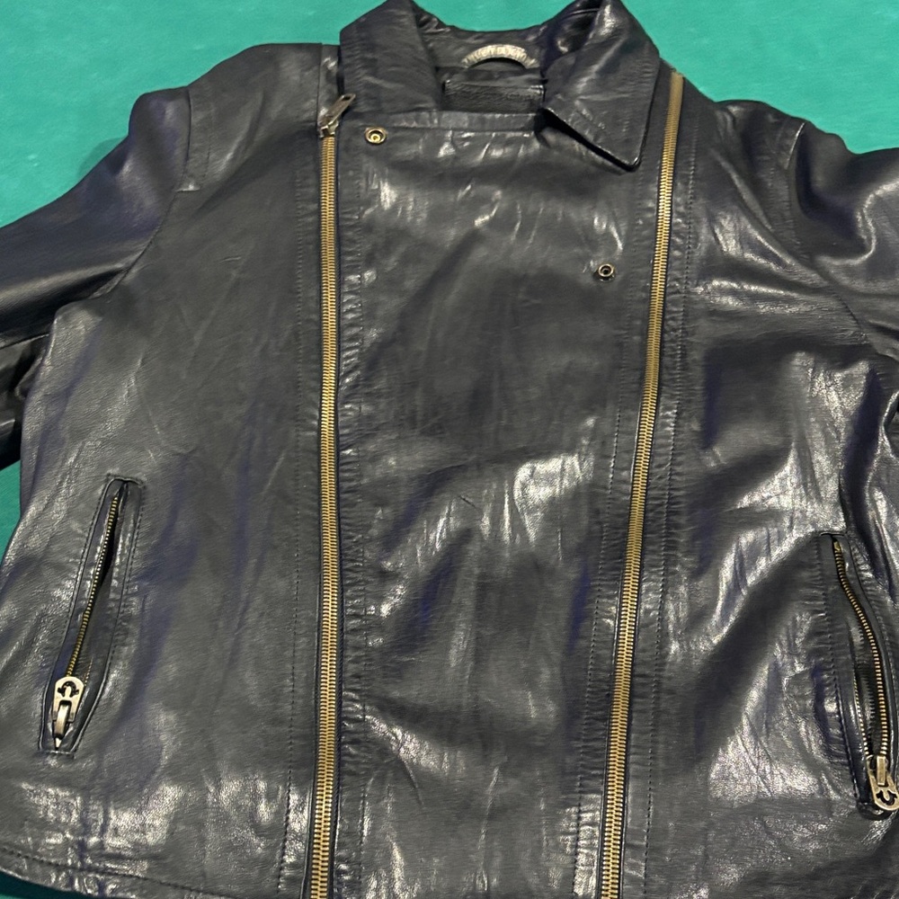 True Religion Black Leather Military Jacket